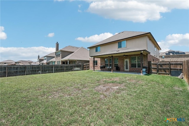 3225 Vineyard Trl, Harker Heights, TX 76548 - rear view of house with brick siding, a ceiling fan, a patio, and a fenced backyard