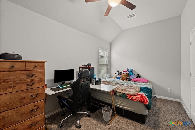 interior space with vaulted ceiling and ceiling fan