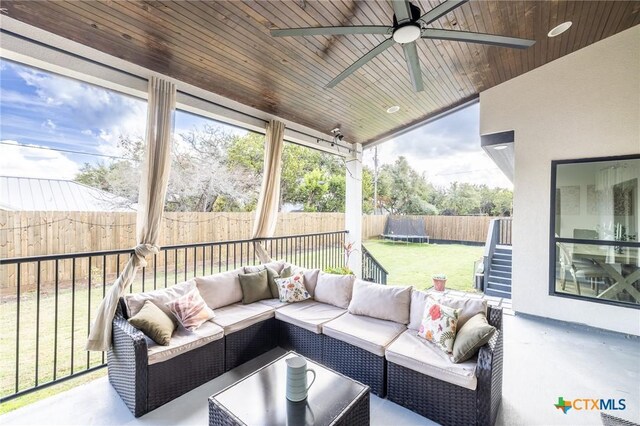 1428 Springwater, Canyon Lake, TX 78133 - sunroom / solarium with outdoor lounge area, a ceiling fan, and healthy amount of natural light