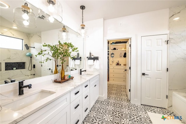 1428 Springwater, Canyon Lake, TX 78133 - full bathroom featuring double vanity and a marble finish shower