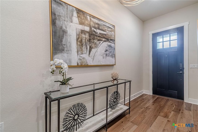 entrance foyer featuring baseboards and wood finished floors