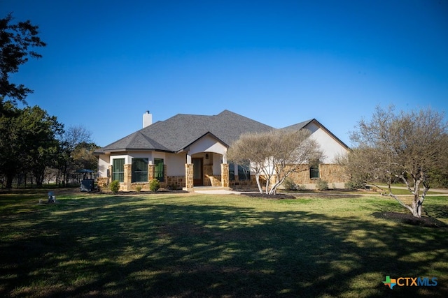 750 Cambridge Dr, New Braunfels, TX 78132 - french provincial home with a front lawn, a chimney, and stucco siding
