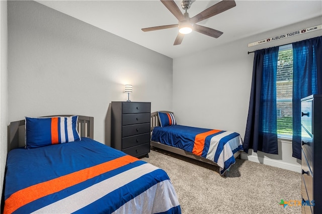 bedroom with carpet floors and ceiling fan