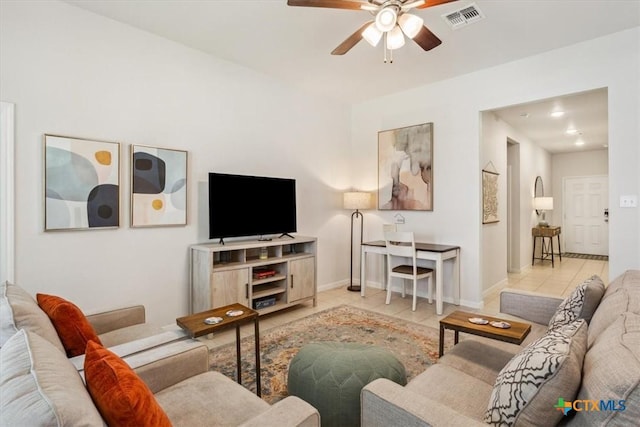 3703 Mccleland Creek Trl, Temple, TX 76502 - tiled living area featuring a ceiling fan and baseboards