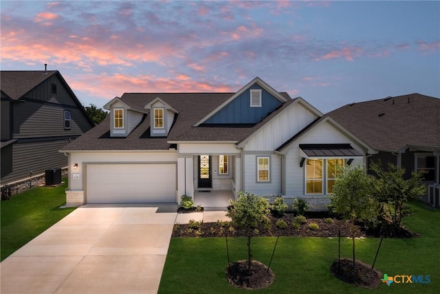 11305 Hollering Pass, Schertz, TX 78154 - modern farmhouse with board and batten siding, a garage, concrete driveway, and a lawn