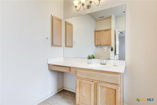 bathroom with vanity and tile patterned floors