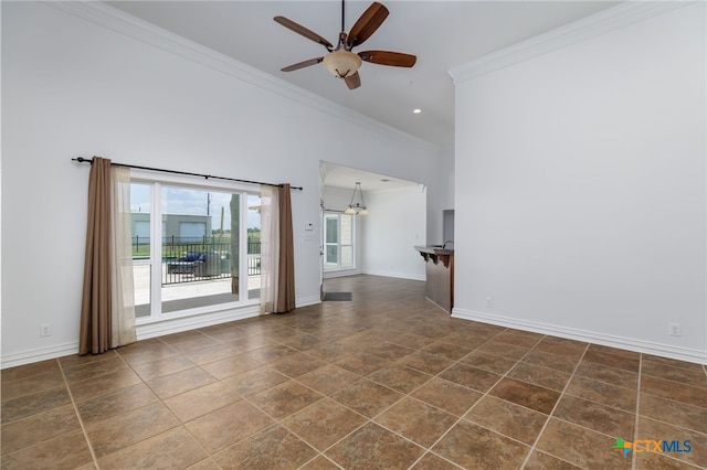 12011 Fm 1150, Luling, TX 78648 - spare room featuring crown molding, ceiling fan, dark stone finish floors, and recessed lighting
