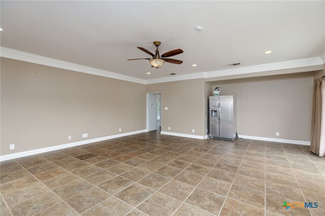 12011 Fm 1150, Luling, TX 78648 - tiled spare room featuring ornamental molding, ceiling fan, and recessed lighting