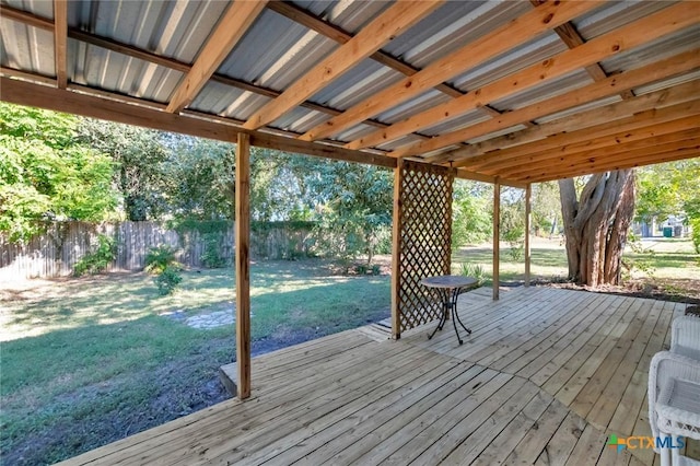 deck featuring a yard and fence