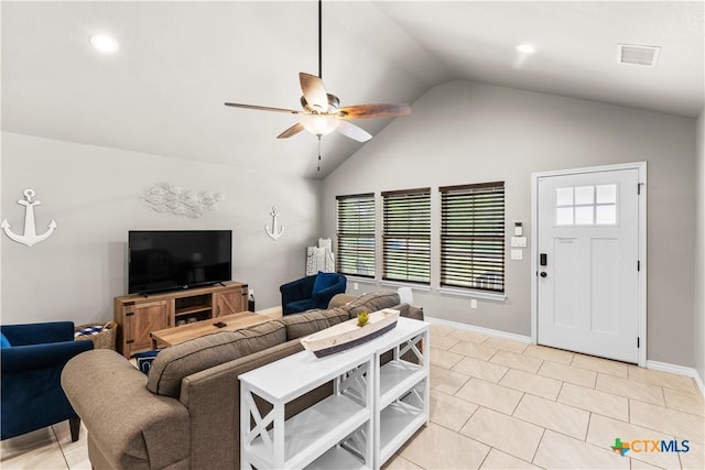 2319 Westview Dr, Canyon Lake, TX 78133 - living room with a wealth of natural light, a ceiling fan, visible vents, and baseboards