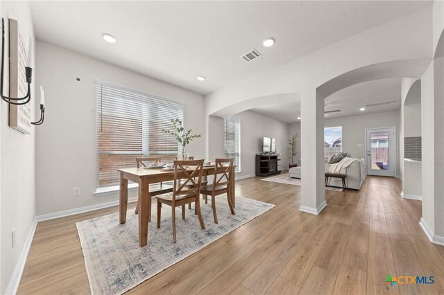 1044 Shelby Dr, Belton, TX 76513 - dining space with recessed lighting, visible vents, and light wood finished floors