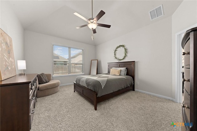 1044 Shelby Dr, Belton, TX 76513 - bedroom with baseboards, visible vents, light carpet, and lofted ceiling