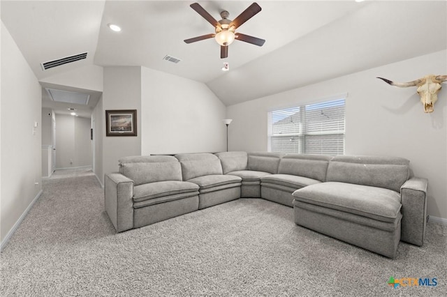 1044 Shelby Dr, Belton, TX 76513 - living area with visible vents, attic access, lofted ceiling, and ceiling fan