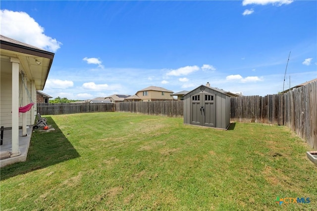 406 Coby, Troy, TX 76579 - fenced backyard featuring a storage unit