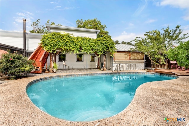 216 E Cedar St, Seguin, TX 78155 - outdoor pool with stairway and a deck