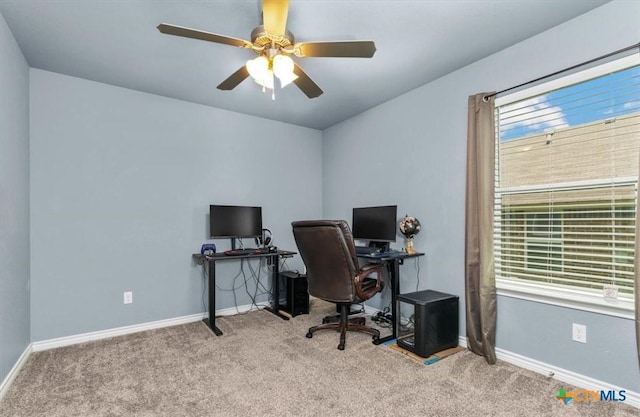 832 Paseo Del Plata, Temple, TX 76502 - carpeted office featuring baseboards and ceiling fan