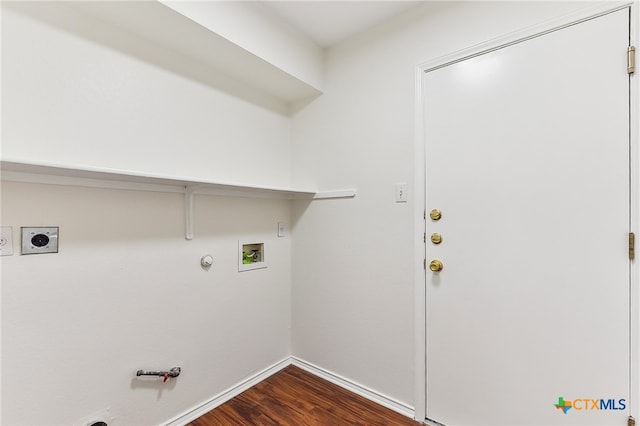 8430 Alvin High Ln, Austin, TX 78729 - laundry area with hookup for a gas dryer, dark wood finished floors, washer hookup, hookup for an electric dryer, and baseboards