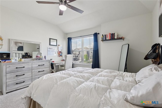 4032 Wild Bloom Rd, Seguin, TX 78155 - bedroom featuring lofted ceiling, carpet floors, ceiling fan, and a desk