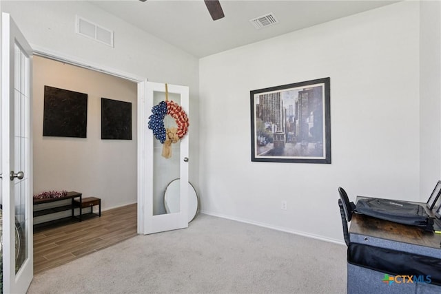 4032 Wild Bloom Rd, Seguin, TX 78155 - carpeted office space featuring french doors and ceiling fan