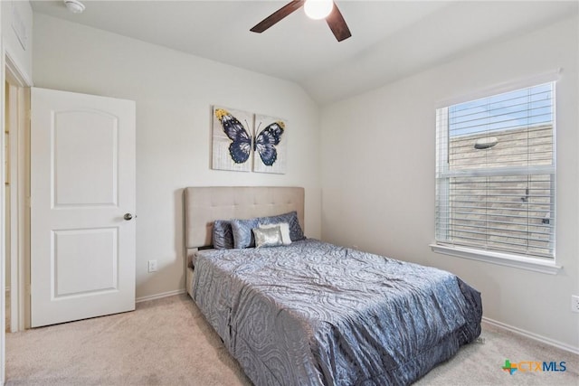 4032 Wild Bloom Rd, Seguin, TX 78155 - carpeted bedroom with vaulted ceiling and ceiling fan