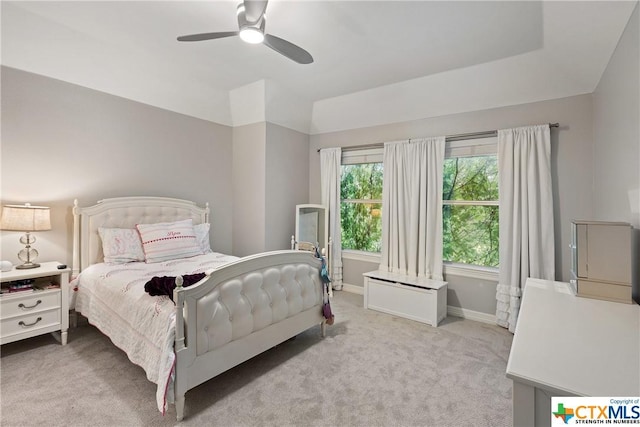 445 Champions Dr, Georgetown, TX 78628 - bedroom featuring light colored carpet, baseboards, and ceiling fan