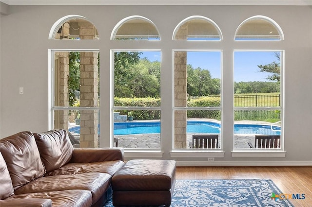 doorway to outside with plenty of natural light and wood finished floors