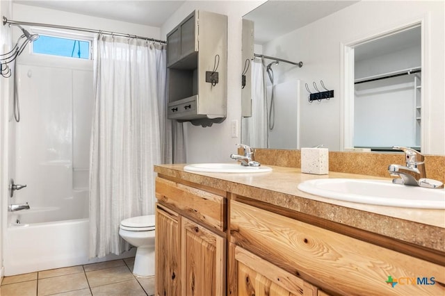 5445 Chimney Rock, Canyon Lake, TX 78133 - full bathroom featuring shower / bath combination with curtain, tile patterned floors, toilet, and vanity