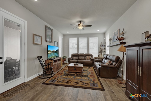588 Vale Ct, New Braunfels, TX 78132 - living room with wood-type flooring and ceiling fan