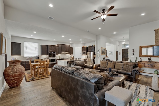 588 Vale Ct, New Braunfels, TX 78132 - living room featuring ceiling fan and light hardwood / wood-style flooring
