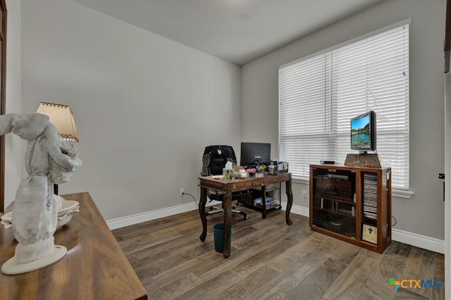 588 Vale Ct, New Braunfels, TX 78132 - office area with plenty of natural light and dark hardwood / wood-style flooring