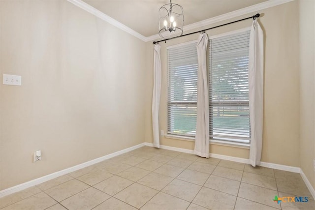 212 Lasata Ln, Belton, TX 76513 - empty room featuring ornamental molding, light tile patterned floors, a chandelier, and baseboards