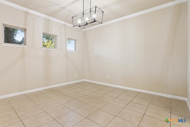 212 Lasata Ln, Belton, TX 76513 - unfurnished room with a chandelier, crown molding, light tile patterned floors, and baseboards