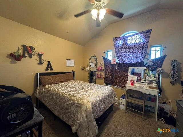 9604 Diana Dr, Killeen, TX 76542 - bedroom featuring lofted ceiling, carpet floors, and ceiling fan