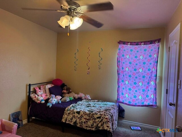 9604 Diana Dr, Killeen, TX 76542 - bedroom with carpet flooring, baseboards, and ceiling fan
