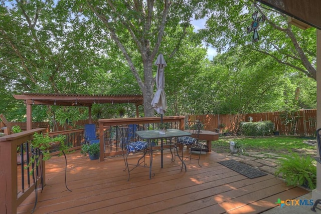 1104 Magellan, Windcrest, TX 78239 - deck featuring a fenced backyard and outdoor dining space