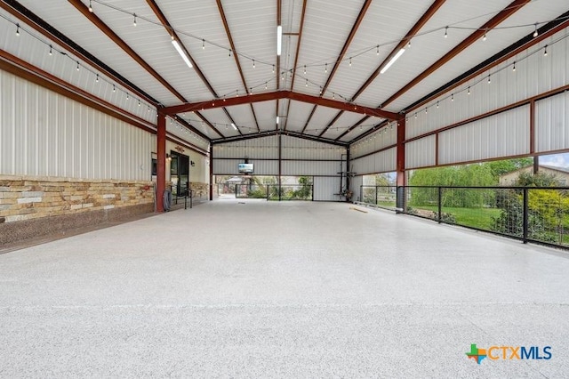 garage with metal wall