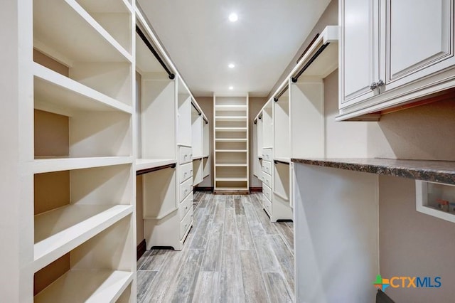 spacious closet featuring light wood-style flooring