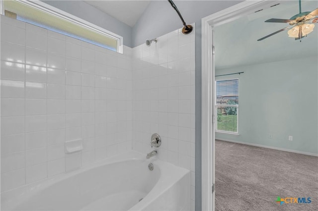 7810 Woodbury Dr, Temple, TX 76502 - bathroom with  shower combination, ceiling fan, and baseboards