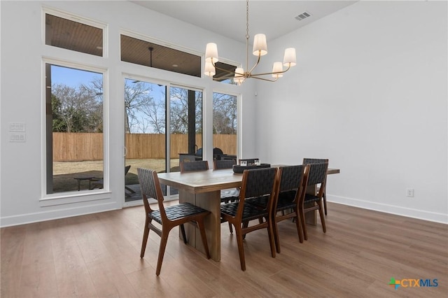 dining room featuring hardwood / wood-style flooring and a chandelier