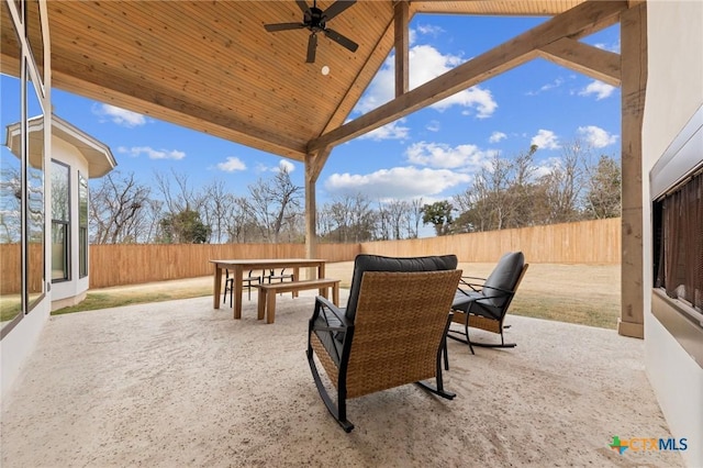 view of patio / terrace featuring ceiling fan