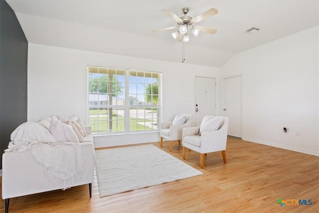 606 Aikman Dr, Troy, TX 76579 - sitting room with vaulted ceiling, ceiling fan, light wood-style flooring, and baseboards