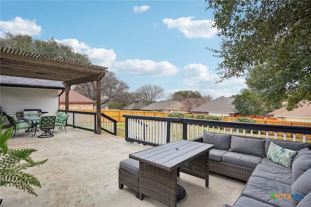 view of patio / terrace with a pergola and an outdoor hangout area