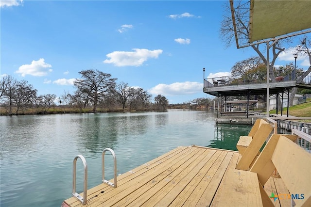 dock area with a water view