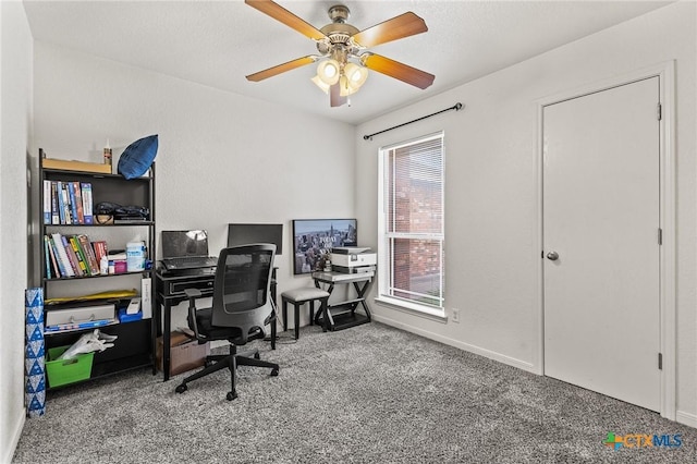 709 Aries Ave, Killeen, TX 76542 - carpeted home office featuring ceiling fan and baseboards