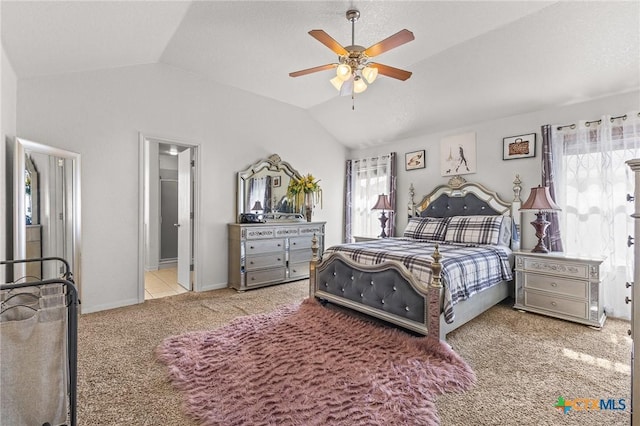 709 Aries Ave, Killeen, TX 76542 - carpeted bedroom with lofted ceiling, ceiling fan, and baseboards