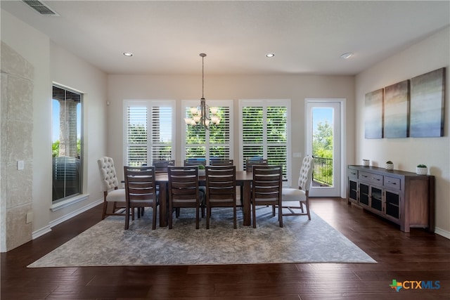 1280 Mystic Pkwy, Spring Branch, TX 78070 - dining space featuring a chandelier, dark wood-type flooring, plenty of natural light, and recessed lighting