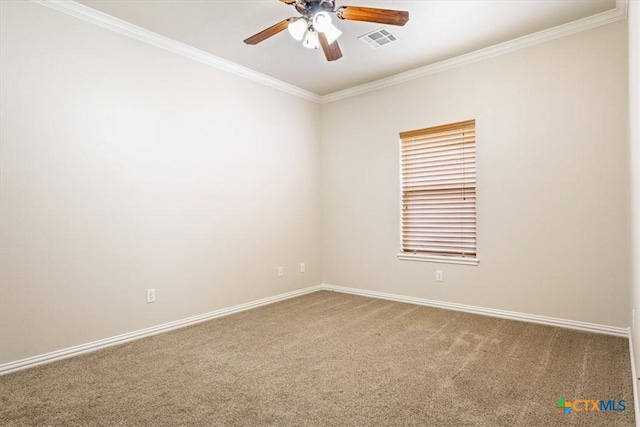 5909 Turtle Creek Trl, Temple, TX 76502 - empty room featuring carpet, crown molding, ceiling fan, and baseboards