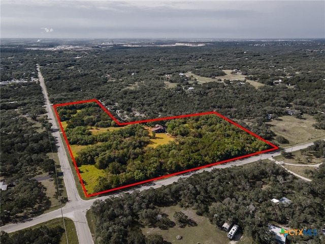 1398 Lazy Frst, New Braunfels, TX 78132 - aerial view of property's location featuring property boundaries highlighted and a heavily wooded area