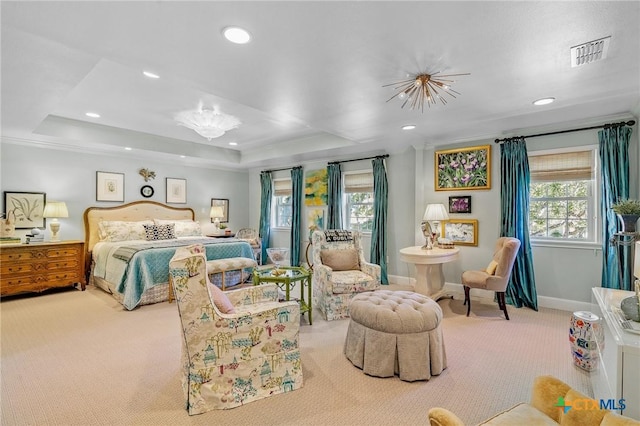 6115 Country Club Dr, Victoria, TX 77904 - bedroom with carpet floors, recessed lighting, baseboards, and a tray ceiling