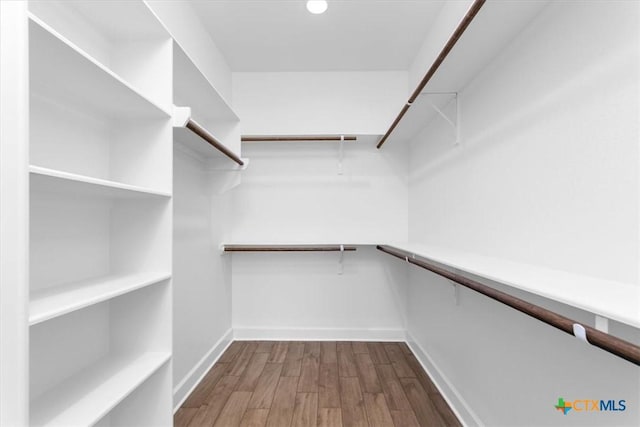 walk in closet with hardwood / wood-style floors